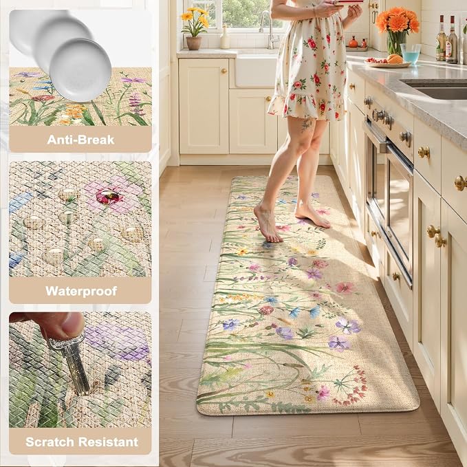 KIMODE Anti Fatigue Kitchen Mats for Floor 24"x59", Farmhouse Kitchen Runner Rug, Cushioned Kitchen Floor Mats Non Slip, Comfort Memory Foam Standing Mats for Laundry Office Sink Desk Brown