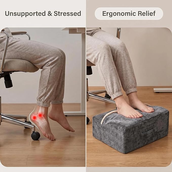 Foot Rest for Under Desk at Work, Office Footrest with Warm Feet Pocket,Ergonomic Under Desk Footrest with Washable Cover, Stool for Office Chair & Back &Pain Relief (Dark Gray+)