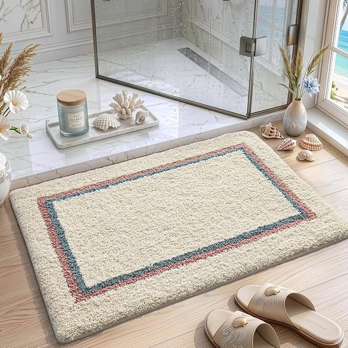 DEXI Bathroom Rugs 36x24, Absorbent Extra Soft Plush Microfiber Bath Mat for Bathroom, Non Slip Washable Bathmat Quick Dry for Shower Floor, Sink, Tub, Laundry Room, Ivory