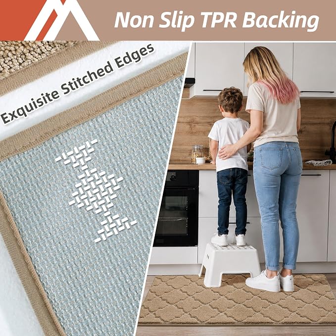 COSY HOMEER Soft Floor Mats for in Front of Sink Super Absorbent Kitchen Rugs 20"x59" Non-Skid Standing Mat Washable,Polyester,Beige