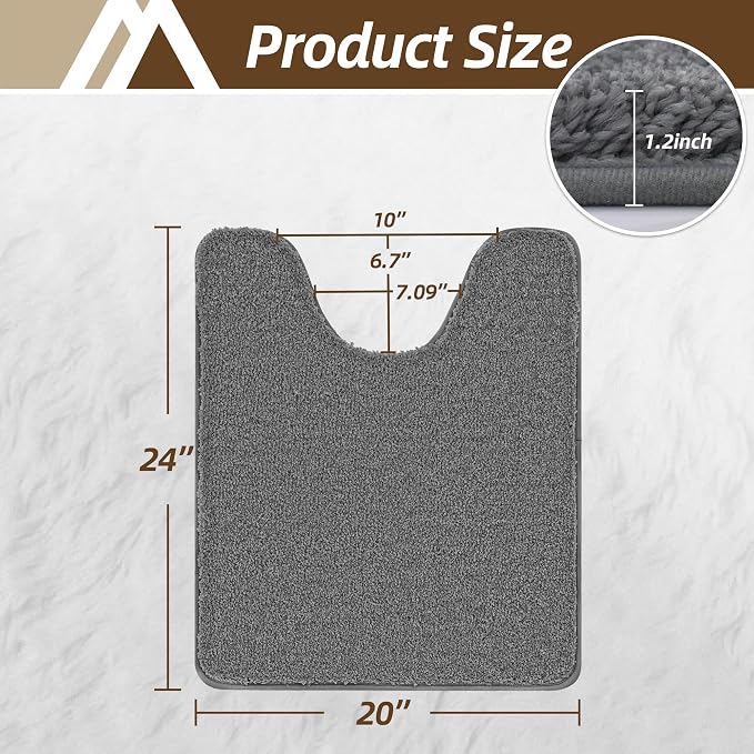 COSY HOMEER Toilet Rugs U-Shaped 24"x20",Soft Absorbent Bath Mat with Non-Slip TPR Backing, Machine Washable Shaggy Bath Rug for Toilet,Dark Grey