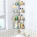 HapiRm Corner Shower Caddy Organizer - Shower Organizer Corner with Soap Holder, Toothbrush Holder and 4 Hooks, Rustproof Bathroom Shelf Tension Pole Available for 27.6 to 108.3 Inch - Silver
