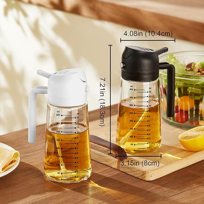 TrendPlain 16oz/470ml Glass Olive Oil Sprayer for Cooking - 2 in 1 Olive Oil Dispenser for Kitchen Gadgets, Air Fryer, Salad, and BBQ - Bubblegum