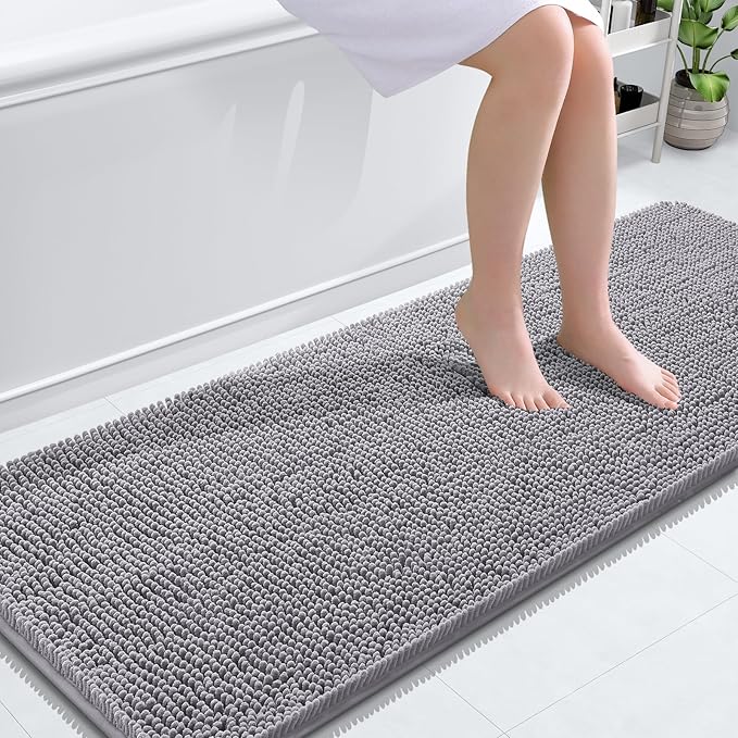 OLANLY Bathroom Runner Rugs 59x24, Extra Soft Absorbent Chenille Bath Rugs, Rubber Backing Quick Dry, Machine Washable Long Bath Mats for Bathroom Floor, Tub and Shower, Home Decor Accessories, Grey