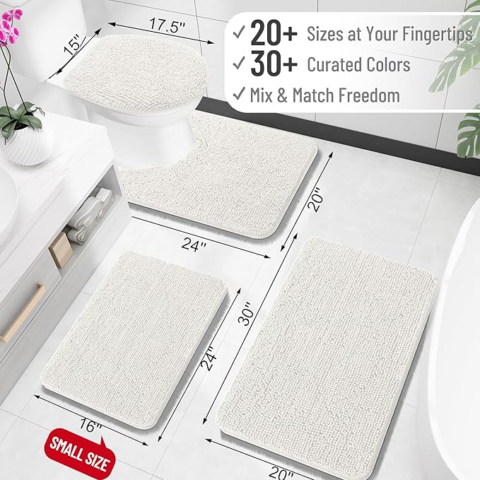 OLANLY Bathroom Rugs 30x18, Extra Soft Absorbent Chenille Bath Rugs, Rubber Backing Quick Dry, Machine Washable Bath Mats for Bathroom Floor, Tub and Shower, Home Decor Accessories, Ivory
