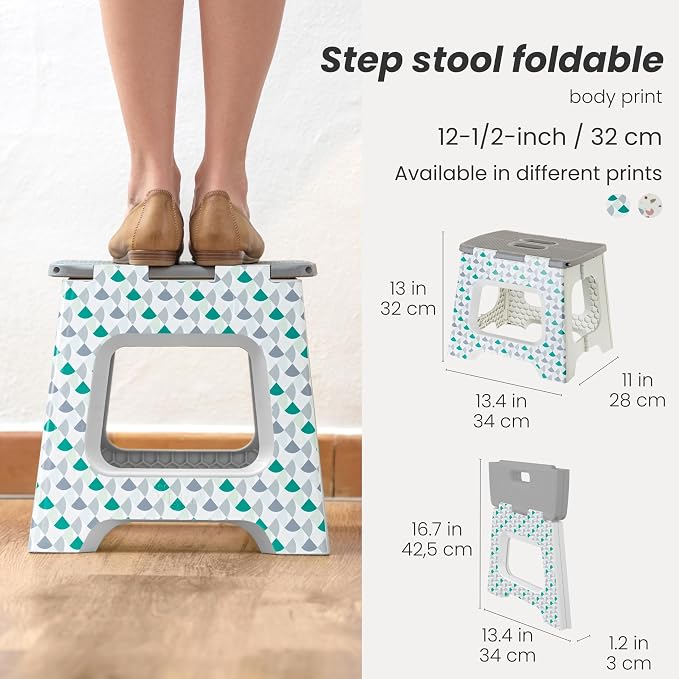 Vigar Compact Folding Step Stool - 12-1/2 Inch Foldable Step Stool for Adults, Lightweight Portable Stool with Handle, Non Slip Step Stool, Space-Saving Stool up to 330 lb - Geometric Body