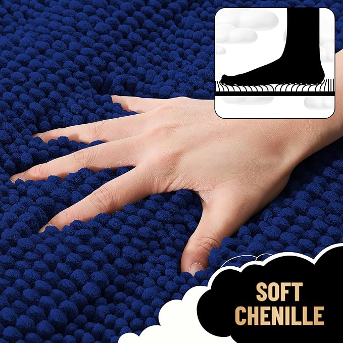 OLANLY Thick Bathroom Rugs 34x21, Extra Soft Absorbent Chenille Striped Bath Rugs, Rubber Backing, Machine Wash Dry, Bath Mats for Bathroom Floor, Tub and Shower, Home Decor Accessories, Navy