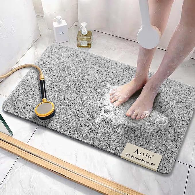 Asvin Soft Textured Bath, Shower, Tub Mat, 24x32 Inch, Phthalate Free, Non Slip Comfort Bathtub Mats with Drain, PVC Loofah Bathroom Mats for Wet Areas, Quick Drying
