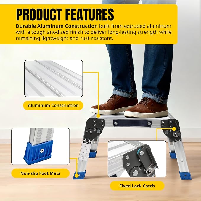 MaxWorks Folding Aluminum Work Platform and Step Stool 350 lb Capacity Lightweight Portable Step with Carry Handle for Garage Home and Jobsite Use (80773)