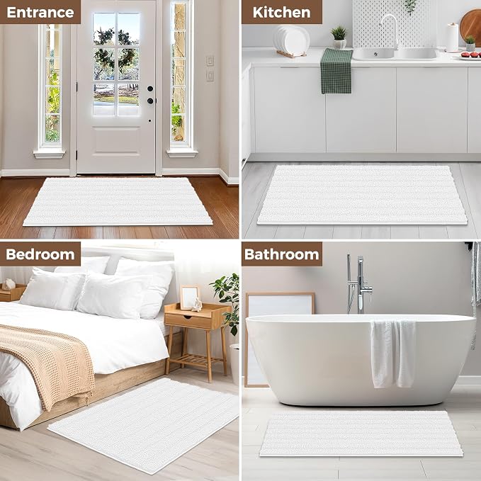 Bcoimo Large Bathroom Rug, Chenille Bath Mat with High Low Pile Design, Soft Absorbent Non Slip Bath Rug, Machine Washable Quick Dry Mat for Shower, Tub, Sink and Vanity