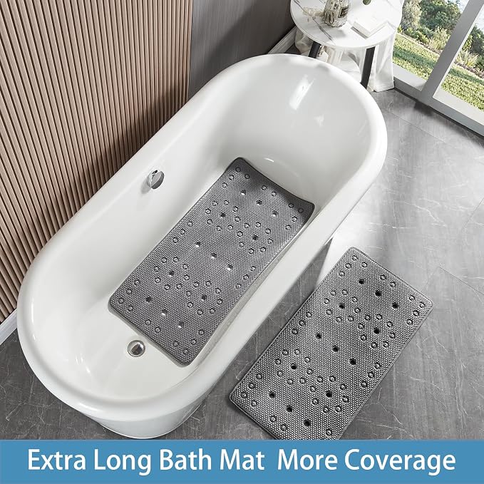 Webos Bathtub Mat Non Slip: Soft Safety Foam Bath Mat for Tub Suitable for Families Extra Large 17 X 36Inch with Drain Holes and Suction Cups Massage Tub & Shower Mat for Bathroom (Dark Grey)