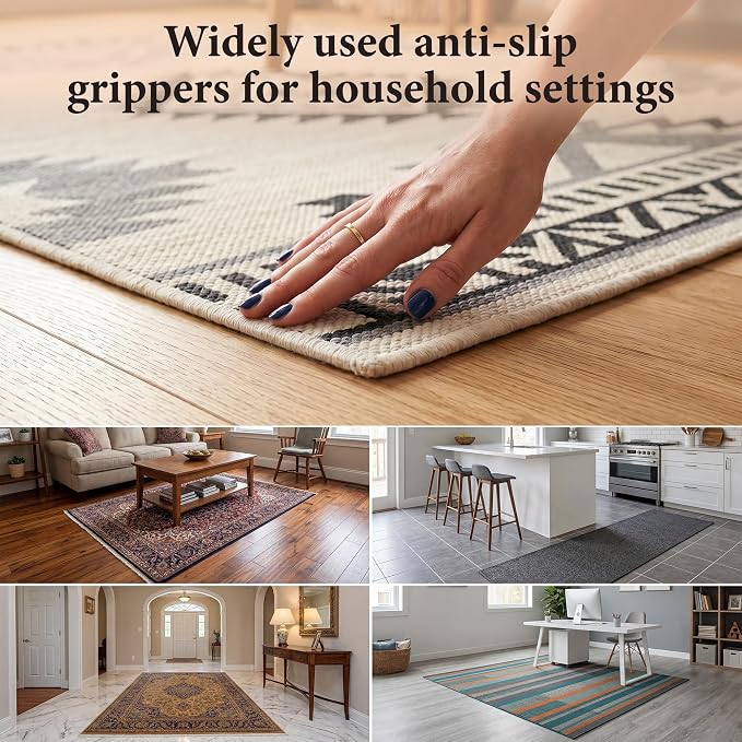 16 Pcs Rug Tape,Anti Slip Rug Pads Grippers for Hardwood Floors and Tiles,with Strong Adhesive Grid Backing-No Residue,Reusable Carpet Tape, Double-Sided Adhesive Rug Stickers