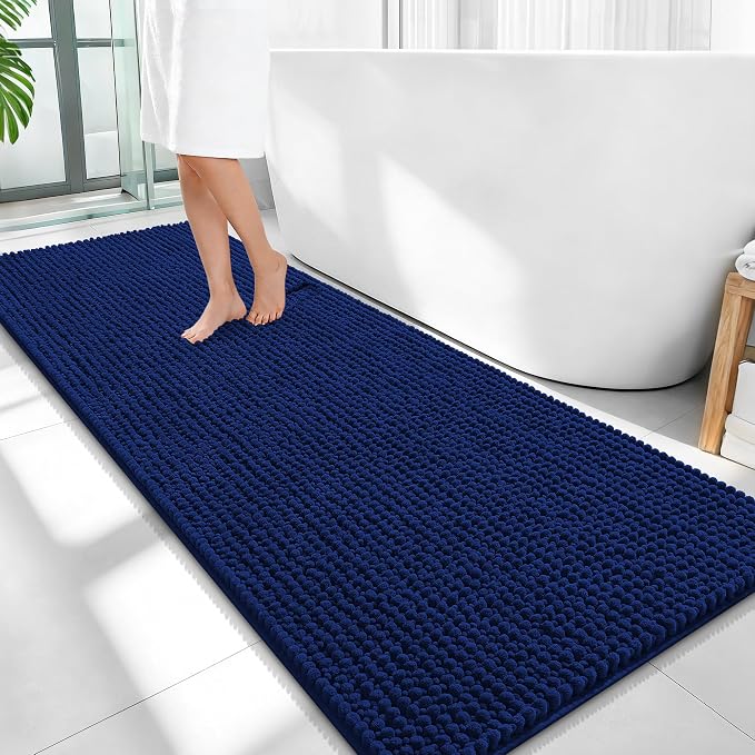 OLANLY Thick Bathroom Runner Rugs 59x24, Extra Soft Absorbent Chenille Bath Rugs, Rubber Backing, Machine Wash Dry, Long Bath Mats for Bathroom Floor, Tub and Shower, Home Decor Accessories, Navy