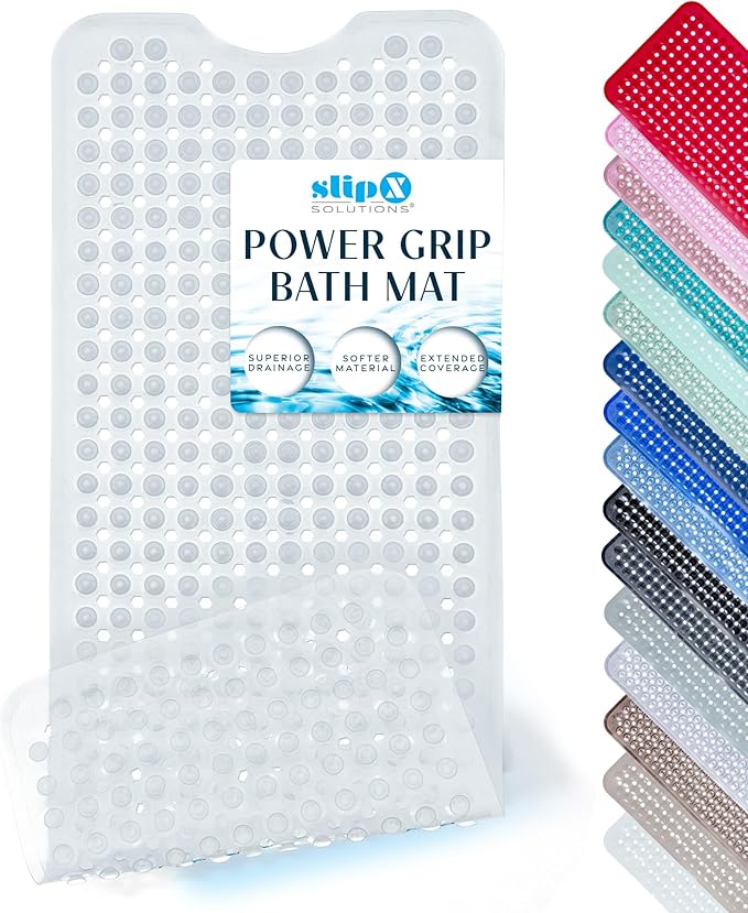SlipX Solutions Power Grip Bathtub Safety Mat | Precision Grip Technology for Longer, Stronger, & Softer Wet Surface Protection | Transparent 39"x16"
