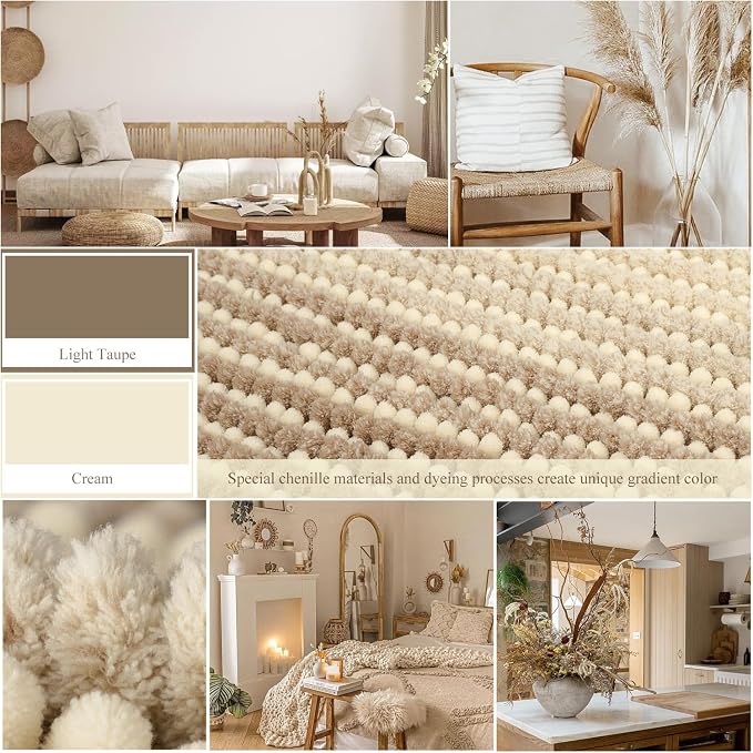 BSICPRO Luxury Bath Mat - 22"x60" Non-Slip Chenille Water Absorbent Machine Washable (Tan)