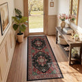 RELEANY Area Rugs Runner 2'x5' Washable Non-Slip, Floral Vintage Distress Medallion Carpet for Kitchen Hallway Bedroom Beside Laundry Room Bathroom, Red Black