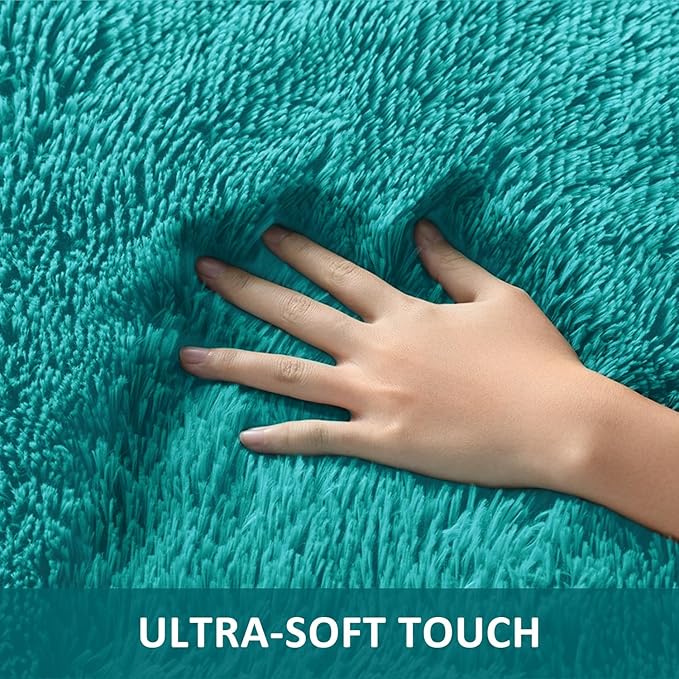 Ophanie Teal Rugs for Bedroom Living Room, Fluffy Fuzzy Furry Carpet, Plush Soft Shaggy Bedside Indoor Floor 4x6 Area Rug for Kids Girls Boys Baby Teen Dorm Nursery Home Decor Aesthetic
