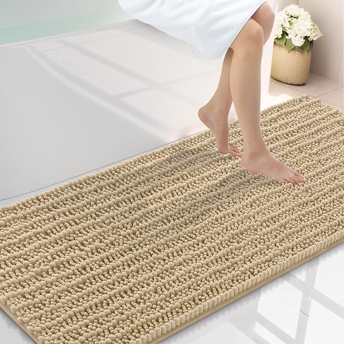Smiry Bathroom Rugs Mat 59x20, Extra Soft Absorbent Chenille Bath Rugs, Non Slip Rubber Backing Machine Washable Quick Dry Bath Mats for Bathroom Floor, Tub, Shower, Home Decor Accessories, Beige