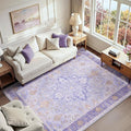 RELEANY Area Rugs 6'x8' Washable Non-Slip, Floral Vintage Distress Medallion Carpet for Living Room Bedroom Dining Room, Light Purple Brown