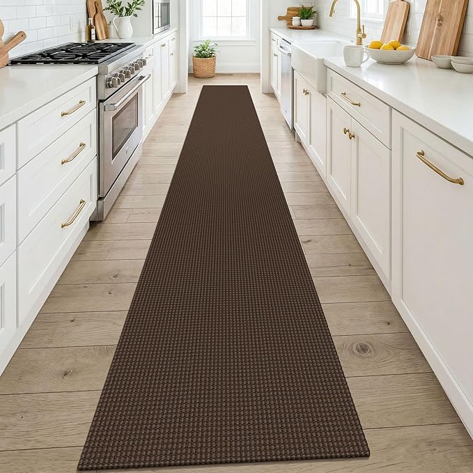 KOZYFLY Cotton 2x14 Runners Rugs for Hallway, Long Washable Runner Rug, Woven Non Slip Kitchen Runner, Flatweave Entryway Rug, Floor Carpet for Entry, Aisle, Hall, Brown/Dark Brown