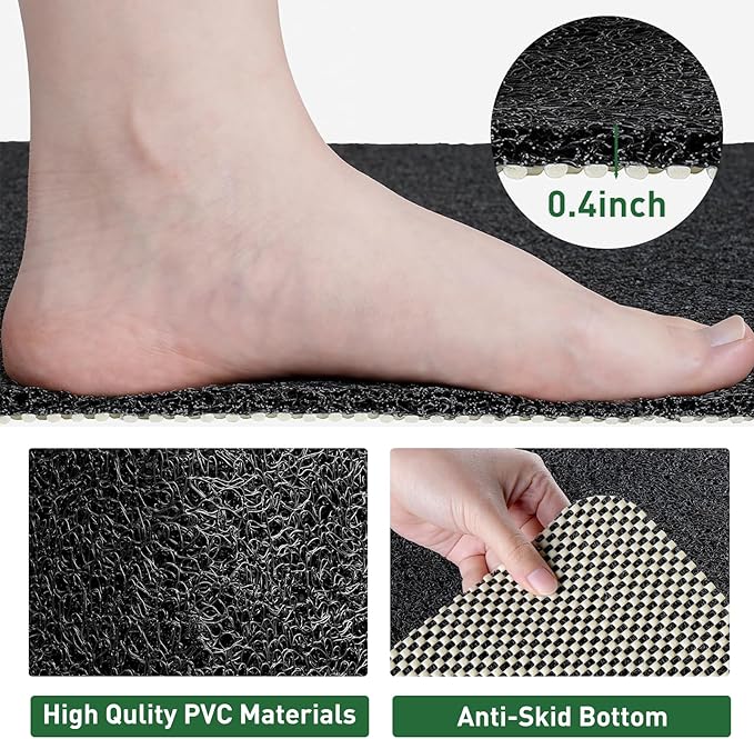 Shower Mat Non Slip,Soft Bath Mat with Drain,Quick Drying PVC Loofah Bathtub Mat for Bathroom,Without Suction Cups,24 x 24 Inch (Black)