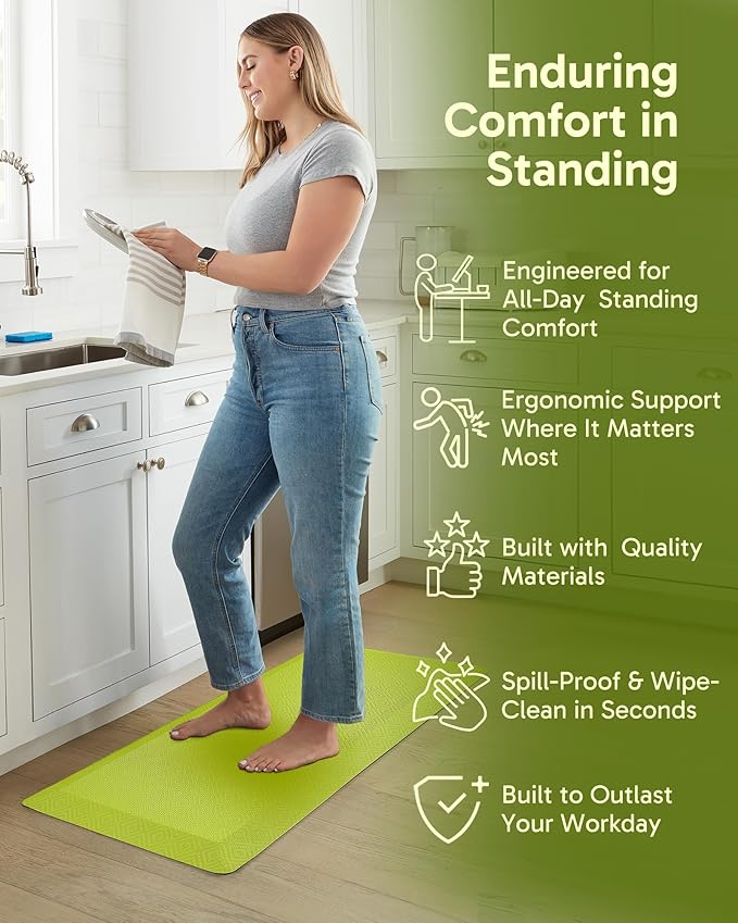 Ophanie Kitchen mats for Floor, 3/4 inch Thick, Kitchen Rugs, 20''x39'' Anti Fatigue Standing Cushioned Mat, Waterproof,Comfort Ergonomic mat for Office, Home, Sink, Green Non-Slip Bottom