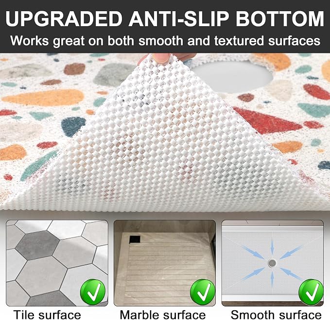 Non Slip Shower Mat: 32x24 Inch Extra Large Shower Mats for Inside Shower with Drain Hole in Middle - Soft PVC Loofah Anti Slip Shower Floor Mat for Standing and Walk-in Shower, Quick Drying