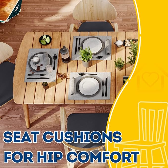 AAAAAcessories D-Shaped Chair Cushions, 2" Thick Dining Chair Pads with Ties and Removable, Machine-Washable Cover, 17" x 16", Set of 4, Dark Grey
