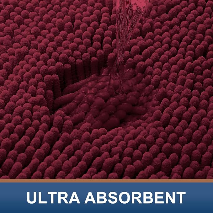 Smiry Luxury Chenille Bathroom Rugs 44x32, Extra Soft and Absorbent Shaggy Bath Mat, Machine Washable, Non-Slip Plush Carpet Runner for Tub, Shower, and Floor, Home Decor Accessories, Burgundy