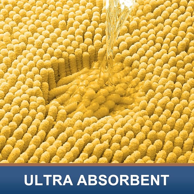 Smiry Luxury Chenille Bathroom Rugs 34x21, Extra Soft and Absorbent Shaggy Bath Mat, Machine Washable, Non-Slip Plush Carpet Runner for Tub, Shower, and Floor, Home Decor Accessories, Yellow