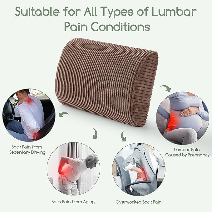 Lumbar Support Pillow for Recliner Chair/Accent Chair/Couch, Extra Large Memory Foam Back Support Cushion for Elderly, Recliner Cushions for Back Rest, Pain Relief, Reading, Washable Cover, Brown