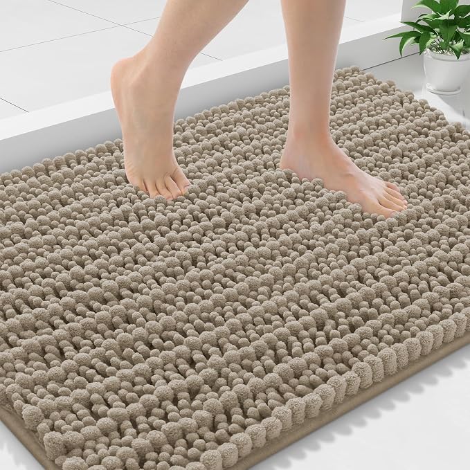 Smiry Bathroom Rugs Mat 36x24, Extra Soft Absorbent Chenille Bath Rugs, Non Slip Rubber Backing Machine Washable Quick Dry Bath Mats for Bathroom Floor, Tub, Shower, Home Decor Accessories, Latte