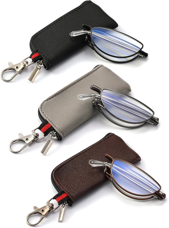 touk Foldable Reading Glasses Anti Blue Light, Soft Nose Pad Spring Hinge Compact Readers Portable Case for Men Women 2 Pack
