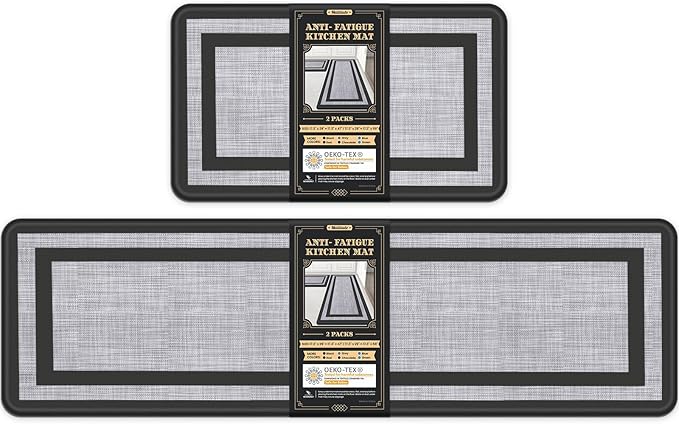 Mattitude Kitchen Mats Set of 2 Cushioned Rugs Anti-Fatigue Mats for Kitchen Floor,Waterproof Non-Slip Mats and Rugs Set for Office,Floor,Laundry 17.3"×29"+17.3"×59",Black