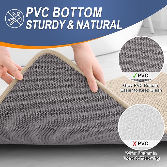 OLANLY Thick Memory Foam Bathroom Runner Rugs 47x20, Extra Soft Absorbent Long Bath Rug, Quick Dry Bath Mats, Non-Slip, Machine Washable Mat for Bathroom, Tub and Shower, Home Decor Accessories, Beige