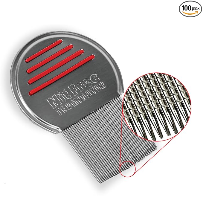 Nit Free Terminator Lice Comb - Professional Stainless Steel Comb for Effective Head Lice Treatment (Colors May Vary) (Pack of 100)