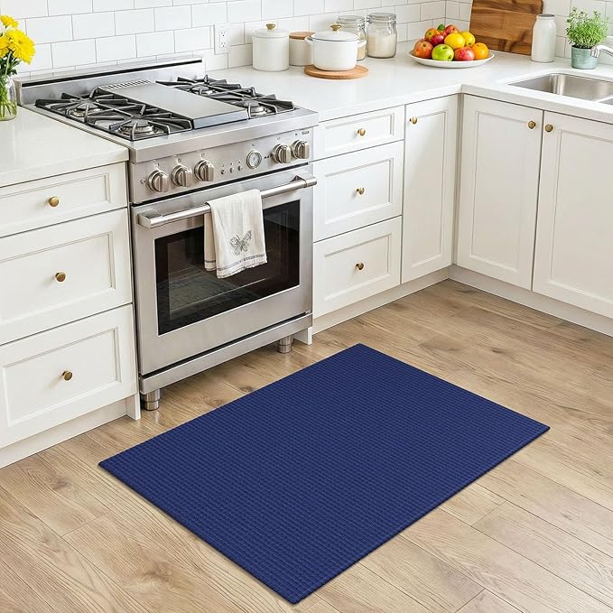KOZYFLY Washable 2x3 Entry Area Rug, Small Throw Rugs for Entryway, Woven Non Slip Rubber Backed Door Mat Indoor Entrance, Front Porch Carpet for Foyer, Kitchen, Bedroom, Living Room, Royal Blue/Navy