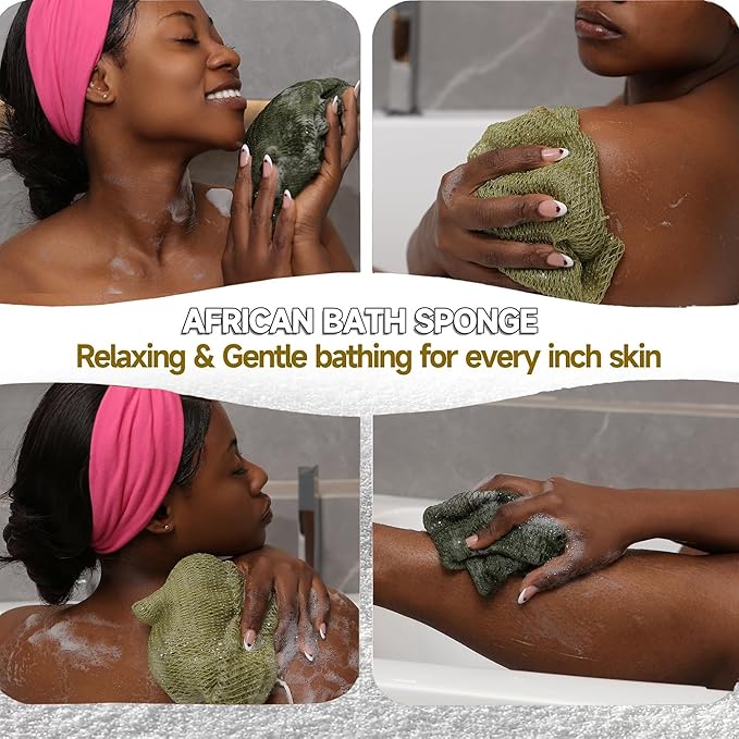 SubSahara Authentic African Net Sponge - 3 Pack Exfoliating Bath & Shower Loofah Sponge for Body & Face, Gentle Scrubber for All Skin Types, Travel, Durable