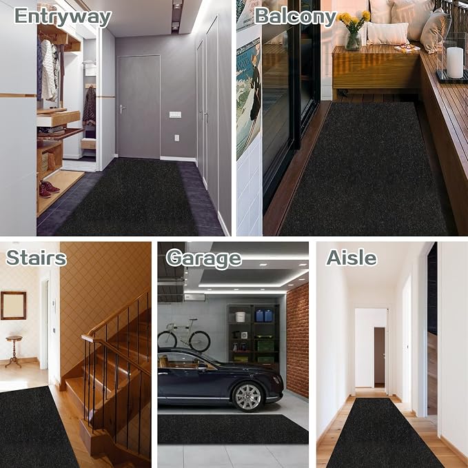 Custom Size Runner Rug 3 ft x 18 ft, 2-82ft Carpet Runners Hallway Entryway Kitchen Garage Laundry Room Area Rugs with Non-Slip Rubber Backing, Black
