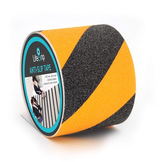 LifeGrip Anti Slip Traction Tape, 4 Inch x 30 Foot, Best Grip, Friction, Abrasive Adhesive for Stairs, Tread Step, Indoor, Outdoor, Caution Yellow/Black
