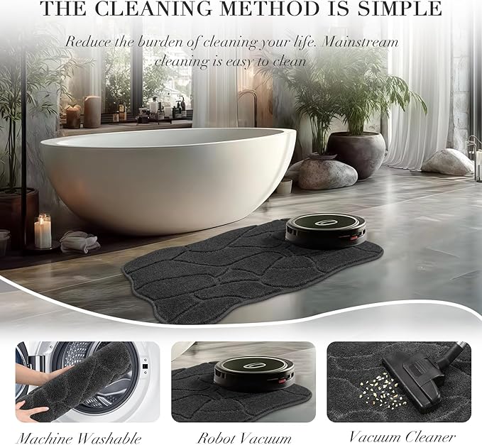 Large Bathroom Rugs Runner, 22x47 Extra Soft Absorbent Shaggy Long Bath Mats, Non-Slip Machine Washable Modern Bath Carpet Runner for Bathroom Laundry Room Kitchen (Charcoal)