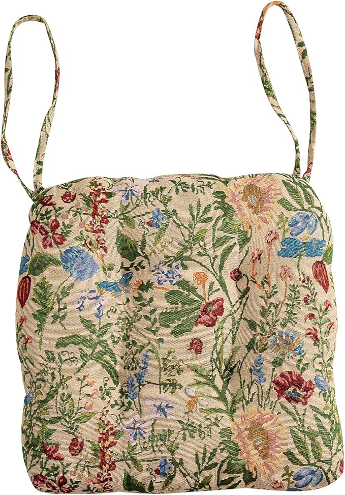 vctops Farmhouse Floral Print Chair Cushions with Ties U-Shaped Soft Comfortable Chair Pads Non Slip Seat Cushions for Indoor Dining Room and Kitchen Chairs (Flower H,18"x18")