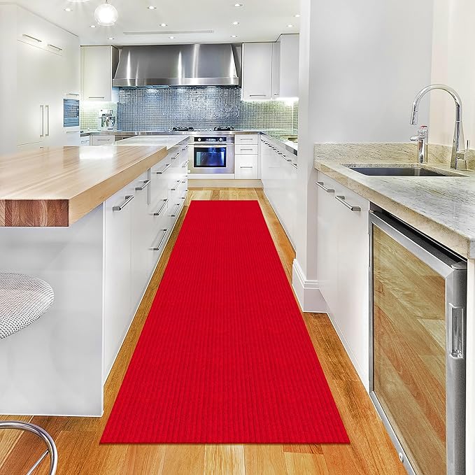Ottomanson 2'7" x 35' Hallway Runner with Scraper Pile Extra Durable Non-Slip Rug Mat for Indoor & Outdoor Use - Ideal for Kitchen, Entryway, Patio & Garage - High-Traffic Carpet, Red