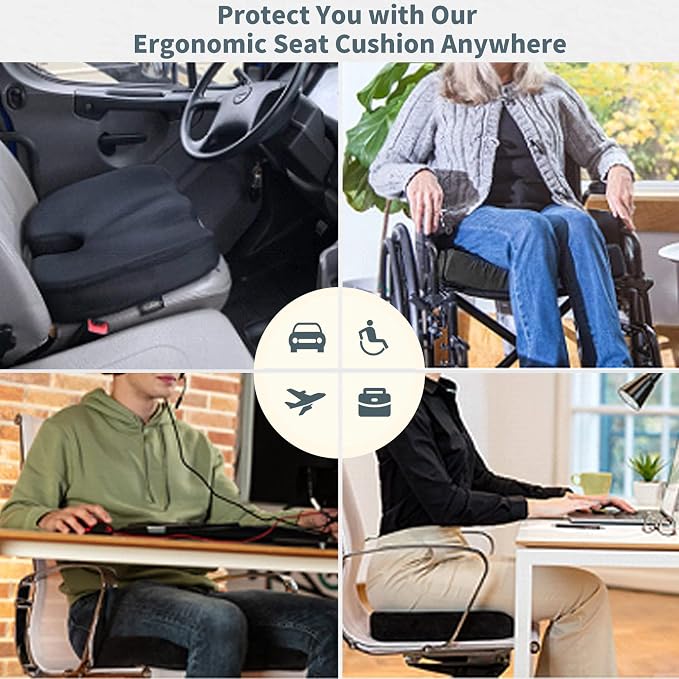 Cooling Gel Seat Cushion for Long Sitting - Memory Foam Chair Pillow for Sciatica Pain Relief - Orthopedic Gel & Memory Foam Coccyx Pad for Tailbone Pain - Office Chair Cushion for Back Pain