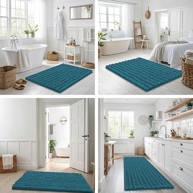 Smiry Bathroom Rugs Mat 48x32, Extra Soft Absorbent Chenille Bath Rugs, Non Slip Rubber Backing Machine Washable Quick Dry Bath Mats for Bathroom Floor, Tub, Shower, Home Decor Accessories, Lake Blue