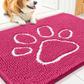 Smiry Dog Door Mat for Muddy Paws, Absorbent Dirt Trapper Non Slip Quick Dry Washable Chenille Mat for Mud Dogs, Entry Rug for Indoor and Outdoor (30x20 Inches, Hot Pink and White)
