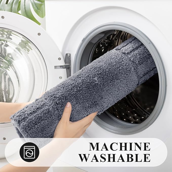 Pauwer Bathroom Rugs Sets 3 Piece Bathroom Shower Rugs with U-Shaped Contour Toilet Mat Absorbent Microfiber Plush Bath Mats Non Slip Bath Rugs Machine Washable Shaggy Bath Mat Set, Dark Grey