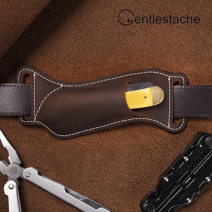 Gentlestache Leather Knife Sheaths for Belt, Knife Holster, Pocket Knife Sheath, EDC Leather Sheath for Folding Knife Carrier