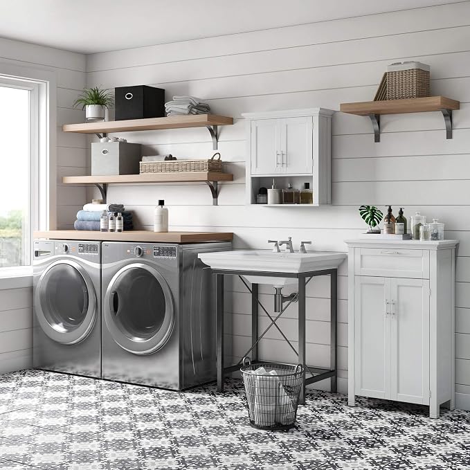 RiverRidge Somerset Two-Door Bathroom and Laundry Wall Mount Storage Medicine Cabinet with Open and Adjustable Shelf - White | Two-Door
