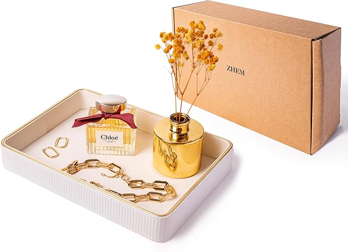 Nightstand Tray Perfume Tray Valet Tray Night Stand Bedside Organizer| Perfume Organizer Catchall| Perfume Trays for Dresser Vanity Tray for Dresser Countertop| Perfume Holder (Beige)